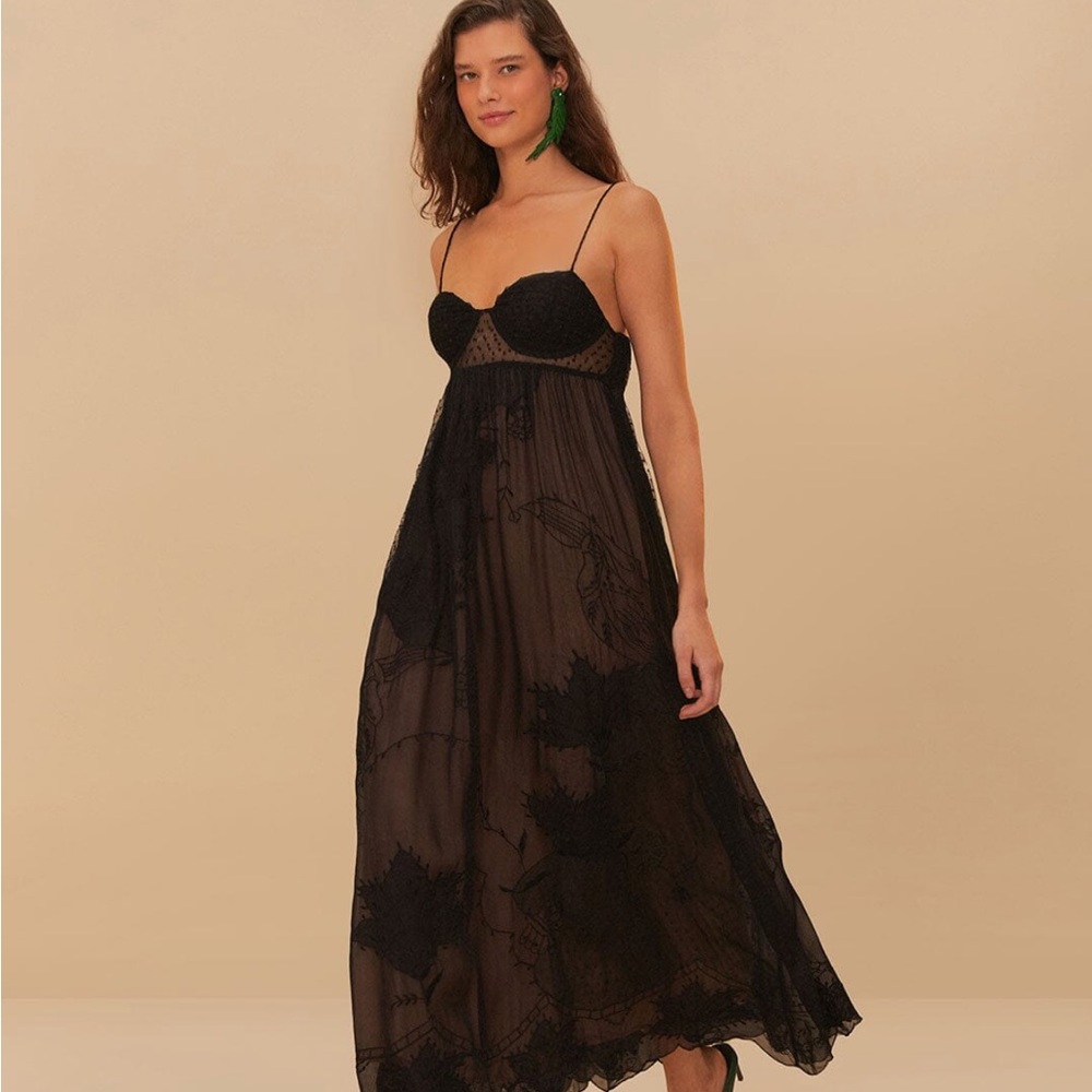 FARM Rio Black Sheer Maxi Dress with Spaghetti Straps - Picture 2 of 5
